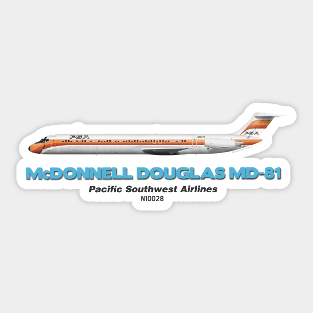 McDonnell Douglas MD-81 - Pacific Southwest Airlines Sticker by TheArtofFlying